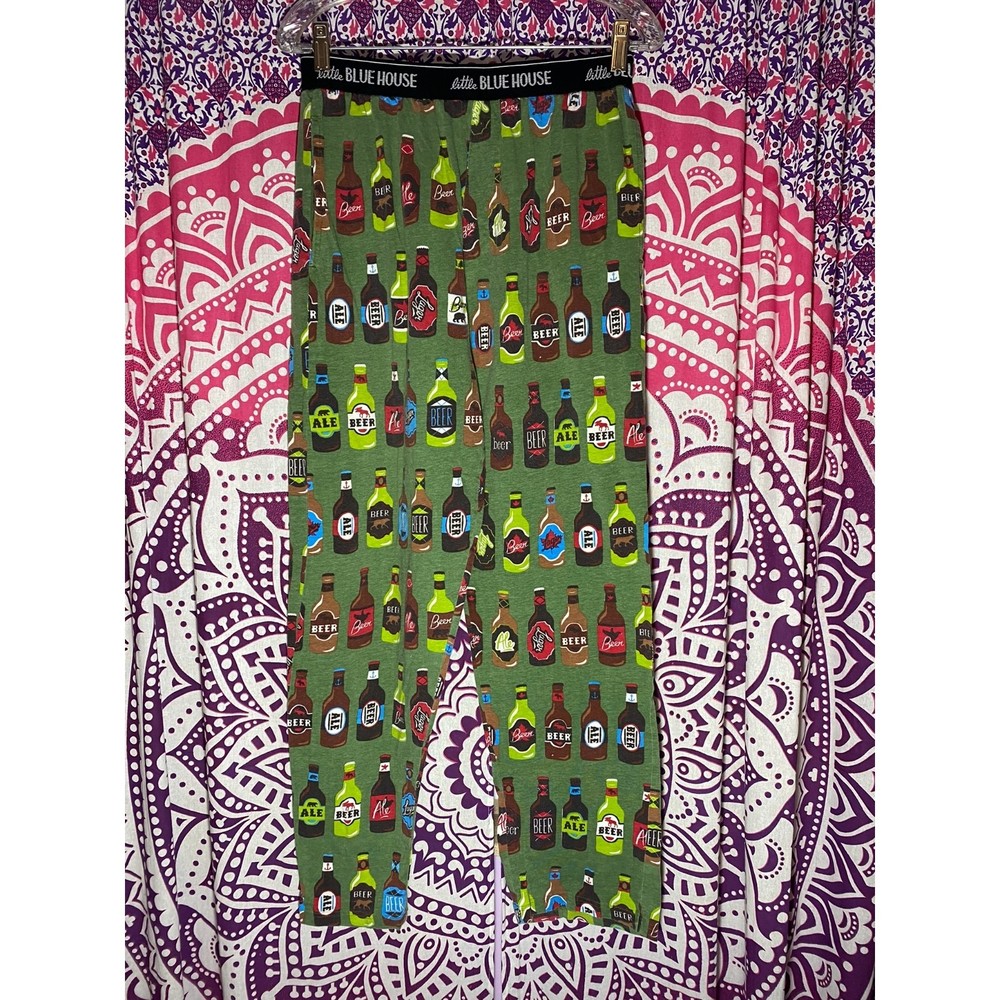 Little Blue House Pajama Pants Green Beer Bottle Size Medium